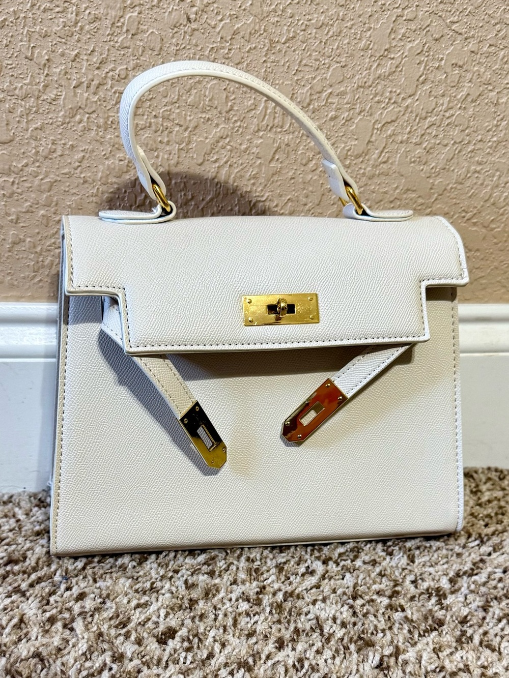 Classic White Top-Handle Satchel Bag with Gold Hardware Purse